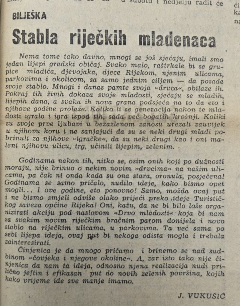 Bilješka iz ožujka 1980. objavljena u Novom listu