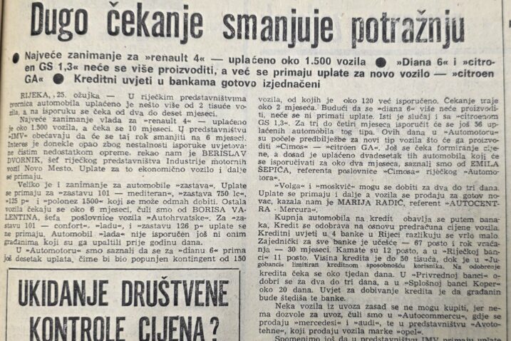Više od 2000 Riječana čekalo je u ožujku 1980. naručene automobile. Znate li koji su bili najtraženiji?