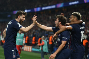 Khvicha Kvaratskhelia, Joao Neves i Desire Doue/Foto REUTERS