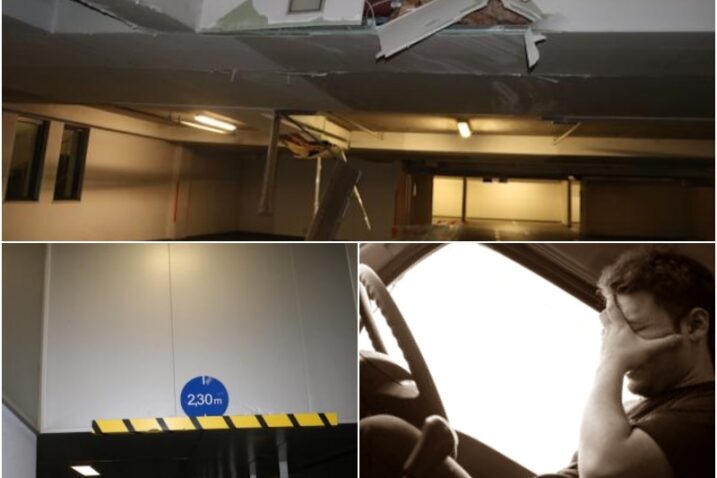 Materijalna šteta nakon pokušaja ulaza vozača teretnjaka iz Njemačke u garažu na zagrebačkom Črnomercu / Foto collage: PU zagrebačka / iStock