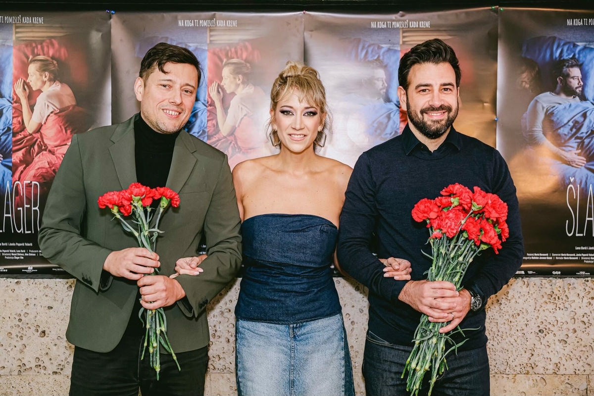 Ekipa filma »Šlager« - Nevio Marasović, Lana Barić i Janko Popović Volarić