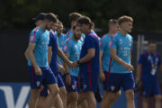 Petar Sučić, Zlatko Dalić i Toni Fruk na treningu Vatrenih/Foto Hina