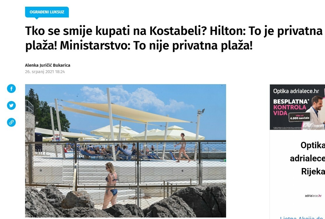 Ministarstvo i Hilton od početka imaju različite stavove - Novi list 26. srpnja 2021. godine