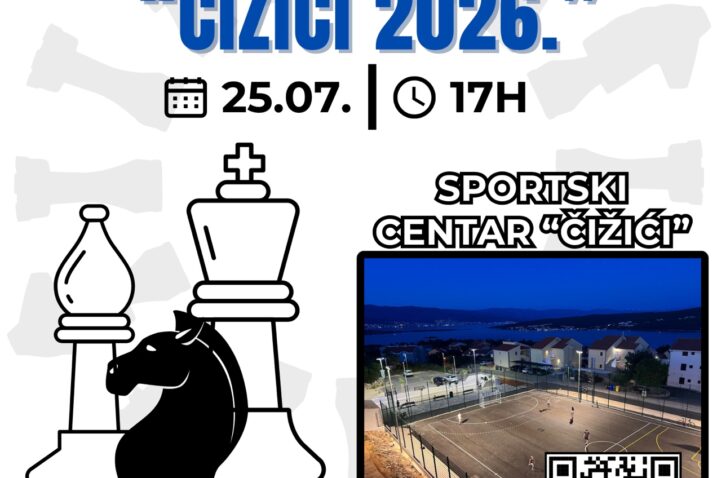 U Čižićima se 25. srpnja 2026. igra 13. Šahovski turnir „Čižići 2026.“