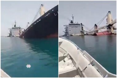 Bulk carrier Luni nakon iranskog napada u Hormuzu / Foto Screenshot Twitter