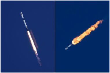 Falcon 9 raketa snimljena nakon lansiranja u Kaliforniji s teretom Starlink satelita / Foto SpaceX