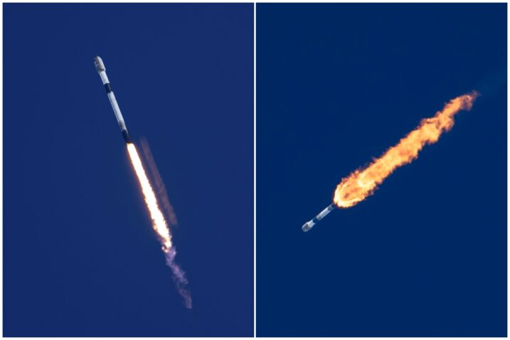Falcon 9 raketa snimljena nakon lansiranja u Kaliforniji s teretom Starlink satelita / Foto SpaceX
