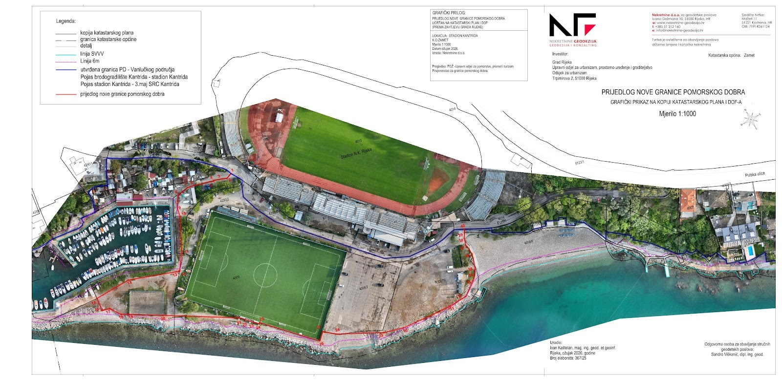 Crvena linija označava prijedlog nove granice pomorskog dobra, a plava postojeću granicu / Ilustracija Grad Rijeka
